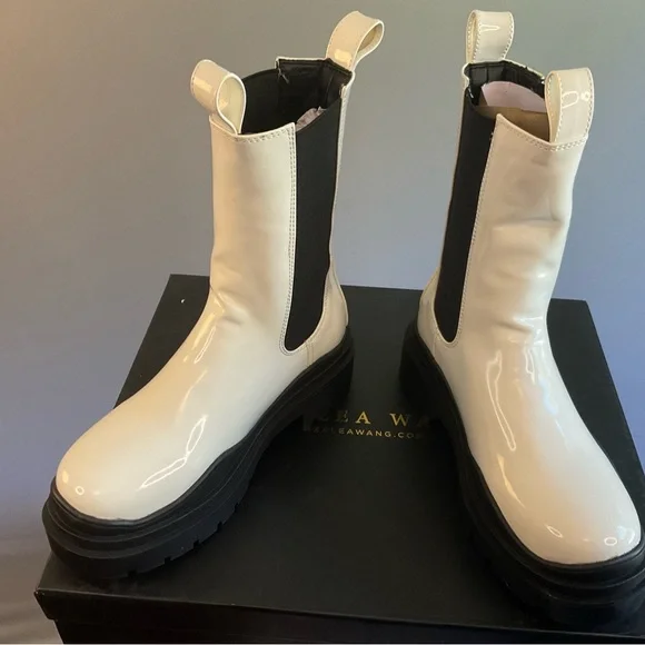 Azalea Wang “Akira Ghosted” White + Black Chelsea Boots NWT Size 7 - Picture 6 of 16